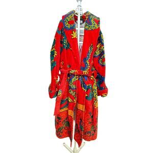 Cabernet Robe Medium Dragon Terry Cloth Peacock Belted Pockets Unisex Chinese